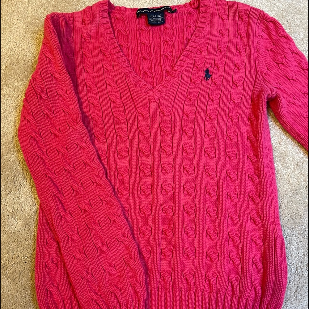 Ralph Lauren Sport Cable Knit V- neck Sweater